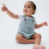 Baby Denim Stripe Bear Pocket Bubble Overalls