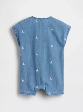 Baby Embroidered Brannan Bear Denim Shorty One-Piece