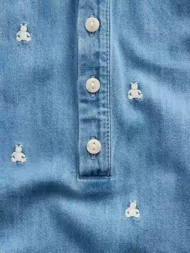 Baby Embroidered Brannan Bear Denim Shorty One-Piece