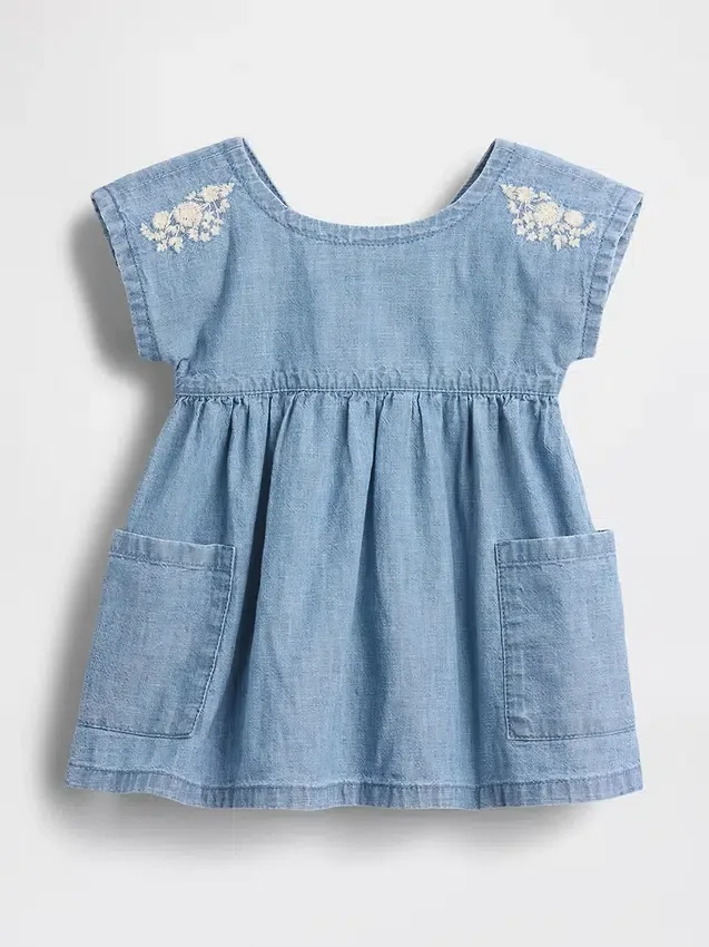 Baby Embroidered Denim Pocket Dress