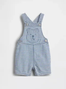 Baby Gingham Denim Bear Pocket Shortalls