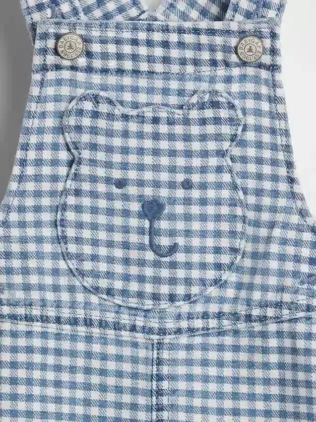 Baby Gingham Denim Bear Pocket Shortalls