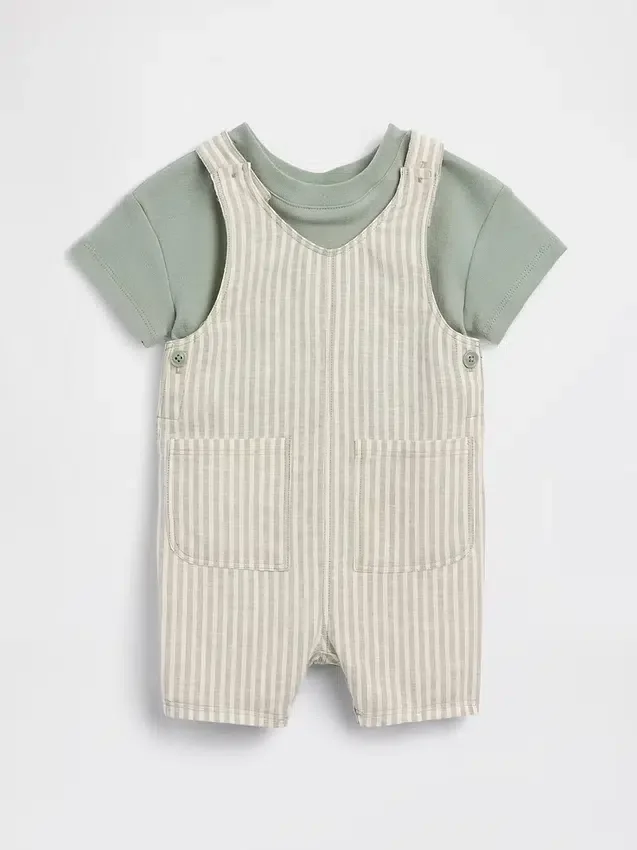 Baby Linen-Cotton Shortall Outfit Set