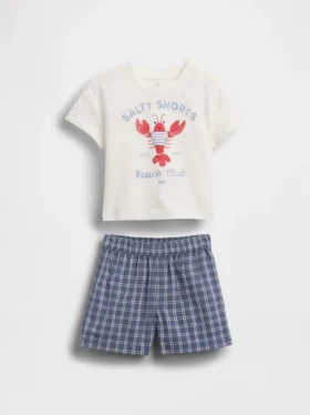 Baby Lobster Graphic T-Shirt & Plaid Short Set