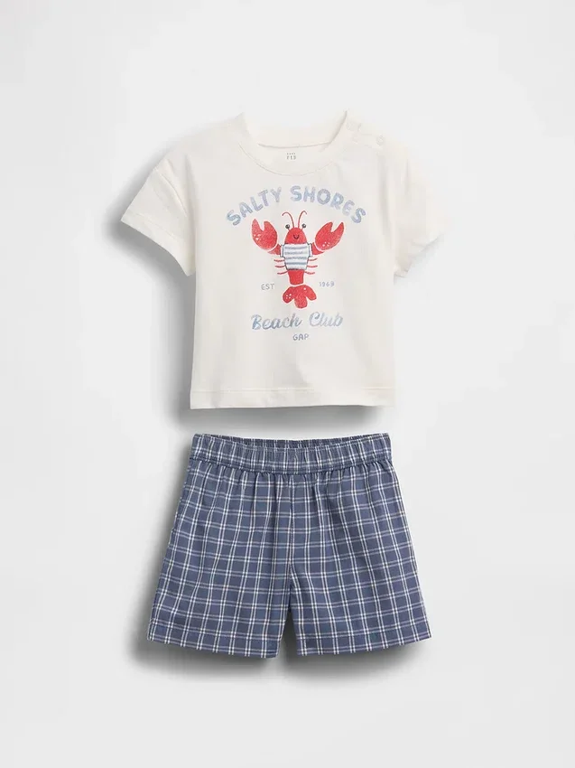 Baby Lobster Graphic T-Shirt & Plaid Short Set