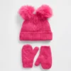 Baby & Toddler Cable-Knit Pom Beanie & Mittens Set