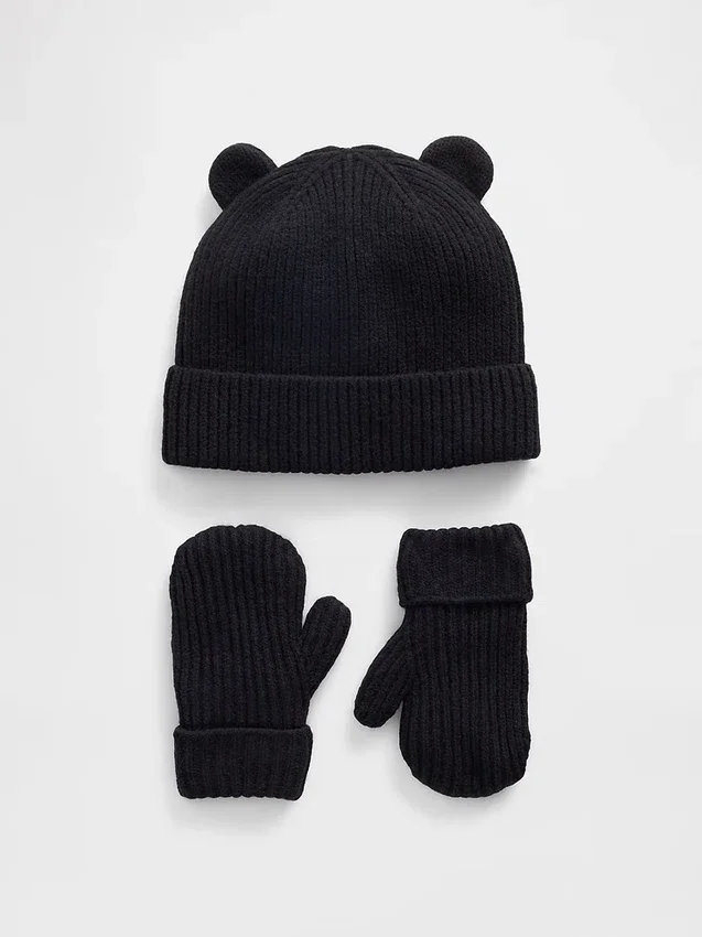 Baby & Toddler Cashsoft Bear Beanie & Mittens Set