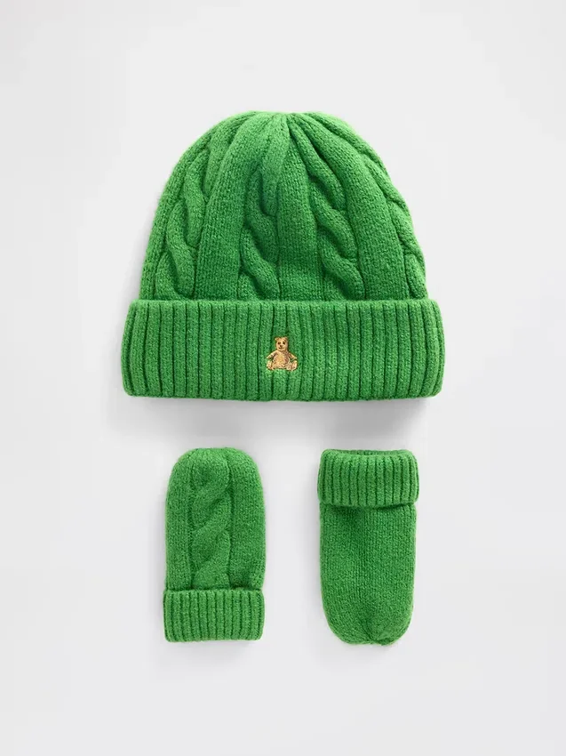 Baby & Toddler Cashsoft Cable-Knit Beanie & Mittens Set