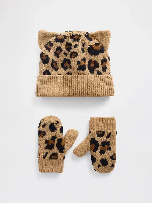 Baby & Toddler Cashsoft Leopard Beanie & Mittens Set