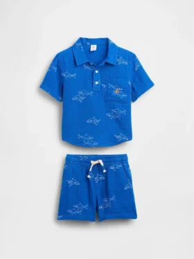 Baby & Toddler Cotton Gauze Polo Outfit Set