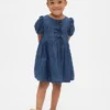 Baby & Toddler Denim Puff-Sleeve Bow Dress
