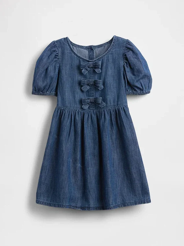 Baby & Toddler Denim Puff-Sleeve Bow Dress