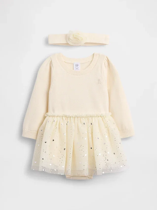 Baby Tulle Sweater Bodysuit Dress Set