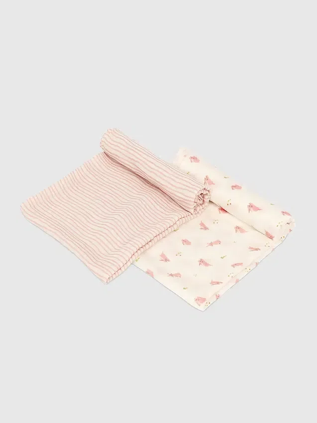 Bamboo Little Bunny and Pink Wave Swaddle Set
