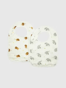 Bamboo Little Elephant and Lion Bib Set