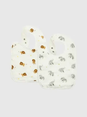 Bamboo Little Elephant and Lion Bib Set