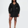 Barrel-Sleeve Denim Mini Dress