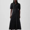 Barrel-Sleeve Maxi Shirtdress