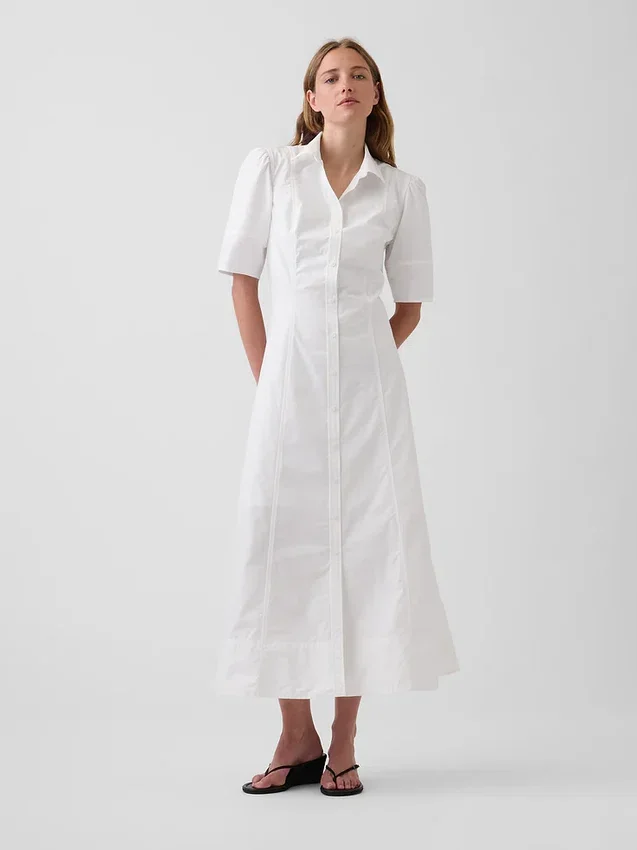 Barrel-Sleeve Maxi Shirtdress