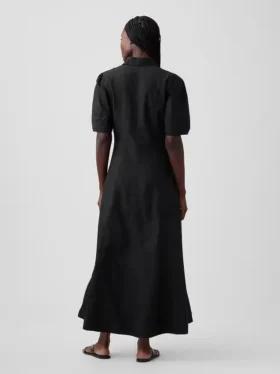 Barrel-Sleeve Maxi Shirtdress