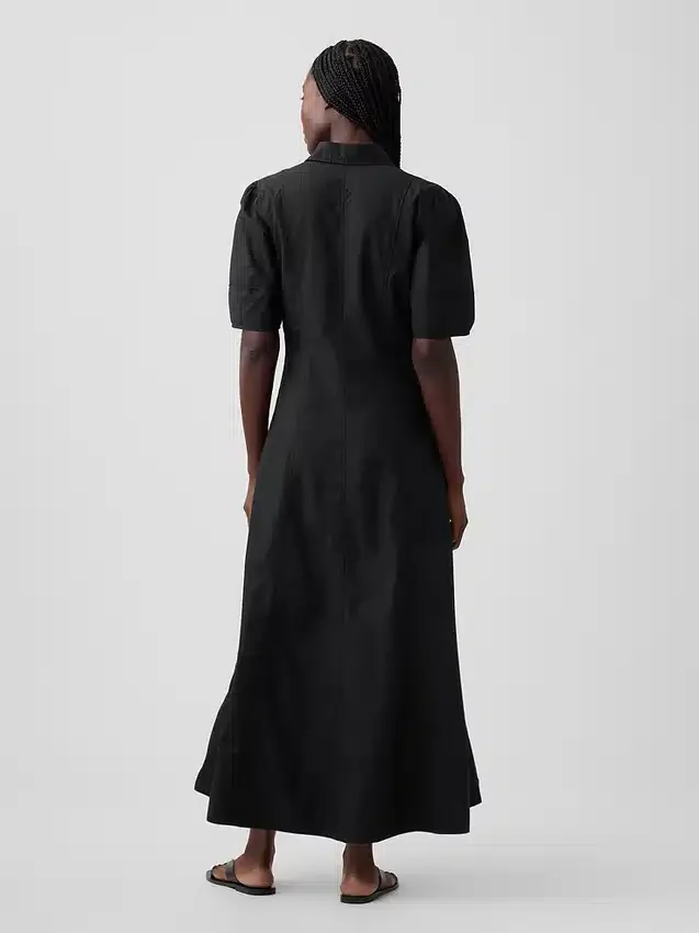 Barrel-Sleeve Maxi Shirtdress
