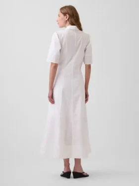 Barrel-Sleeve Maxi Shirtdress