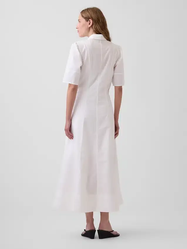 Barrel-Sleeve Maxi Shirtdress