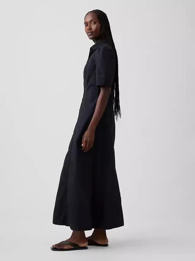 Barrel-Sleeve Maxi Shirtdress