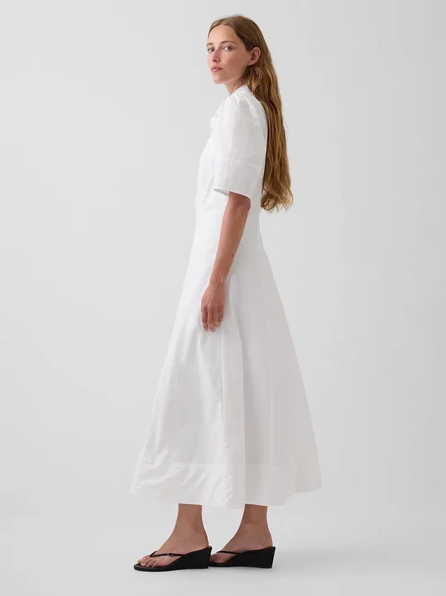 Barrel-Sleeve Maxi Shirtdress