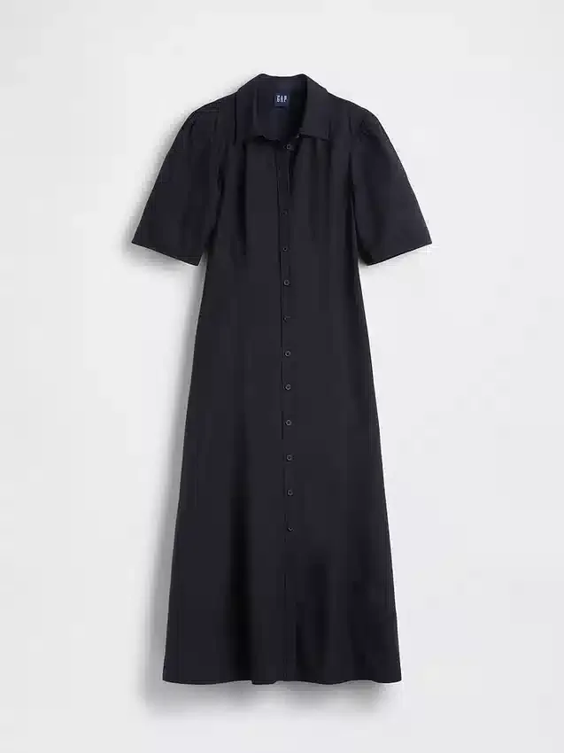 Barrel-Sleeve Maxi Shirtdress