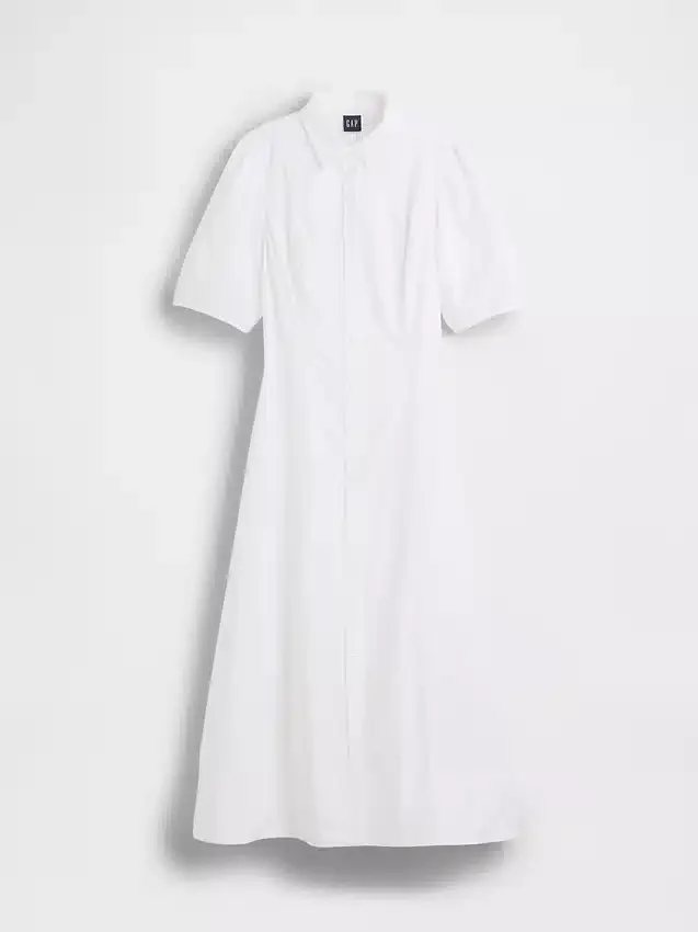 Barrel-Sleeve Maxi Shirtdress
