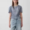 Button-Front Crop Peplum Top