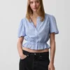 Button-Front Crop Peplum Top