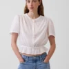 Button-Front Crop Peplum Top