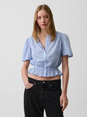 Button-Front Crop Peplum Top