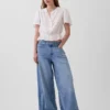 Button-Front Crop Peplum Top