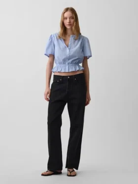 Button-Front Crop Peplum Top