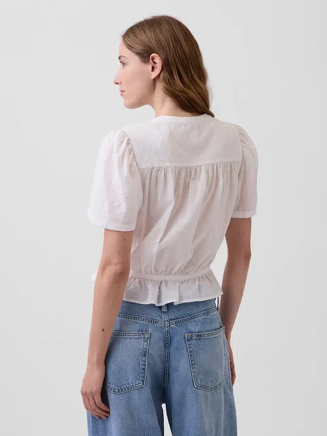 Button-Front Crop Peplum Top