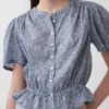 Button-Front Crop Peplum Top