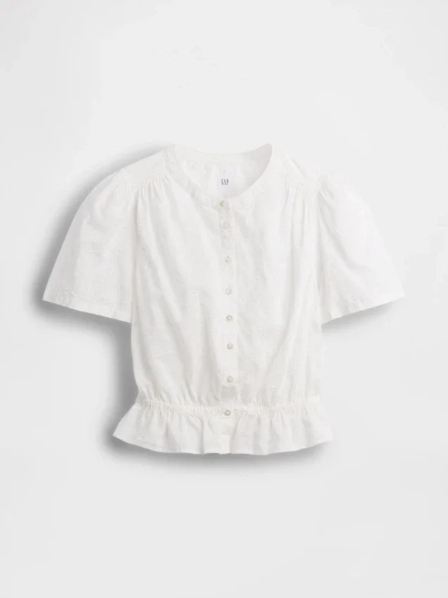 Button-Front Crop Peplum Top