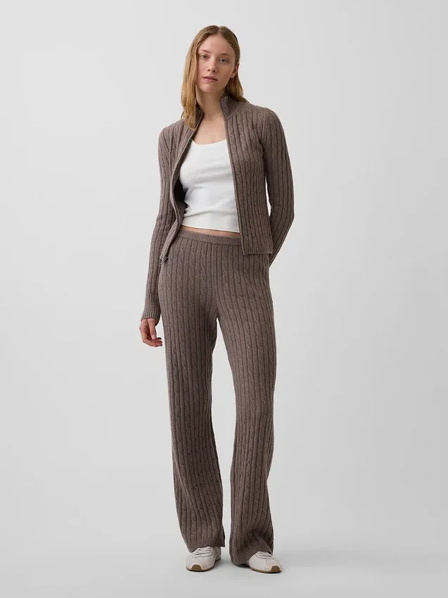 Cashsoft Cable-Knit Boot Sweater Pants