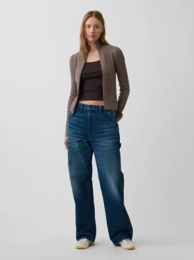 Cashsoft Cable-Knit Crop Zip Cardigan