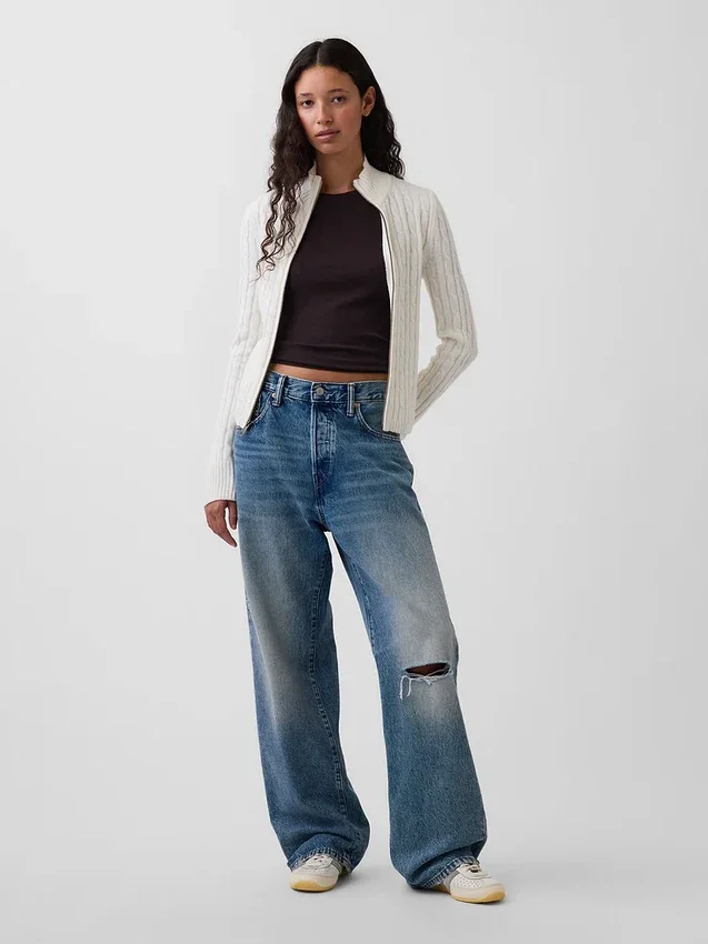 Cashsoft Cable-Knit Crop Zip Cardigan