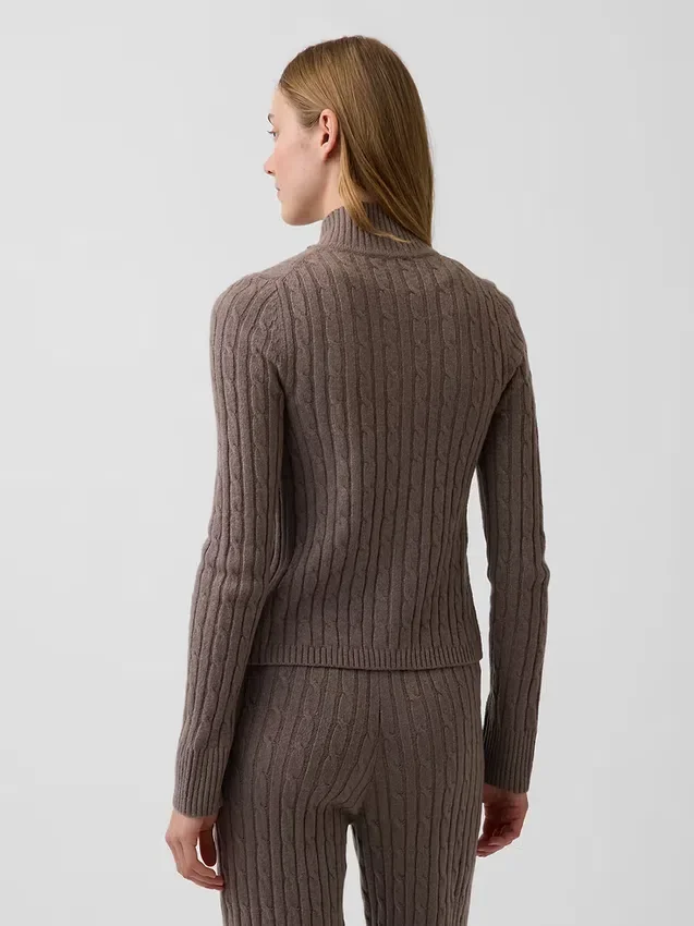Cashsoft Cable-Knit Crop Zip Cardigan