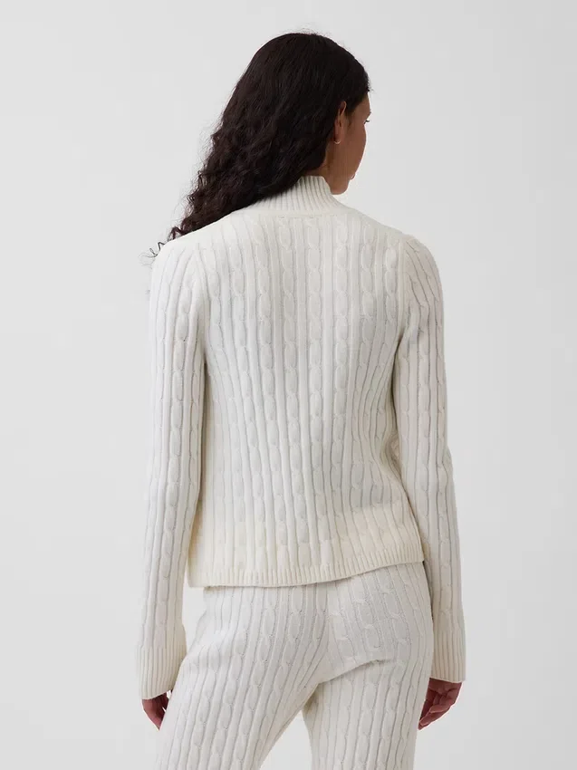 Cashsoft Cable-Knit Crop Zip Cardigan