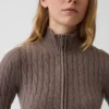 Cashsoft Cable-Knit Crop Zip Cardigan