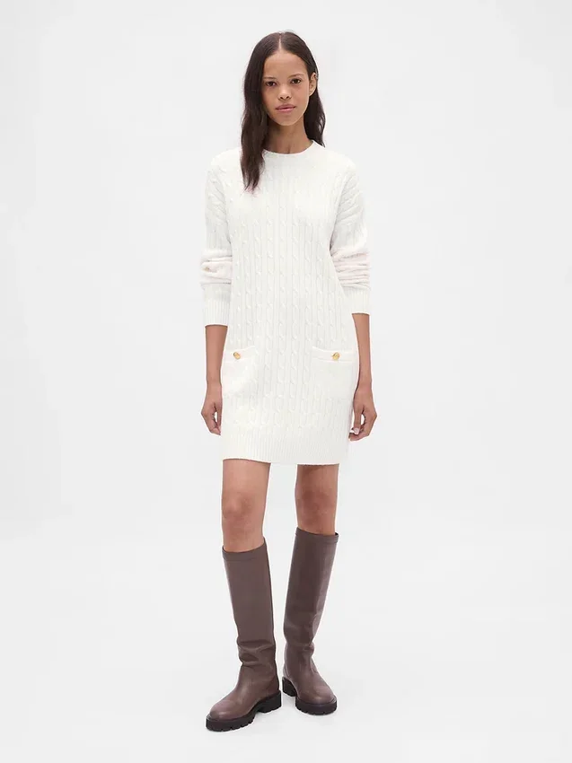 Cashsoft Cable-Knit Mini Sweater Dress