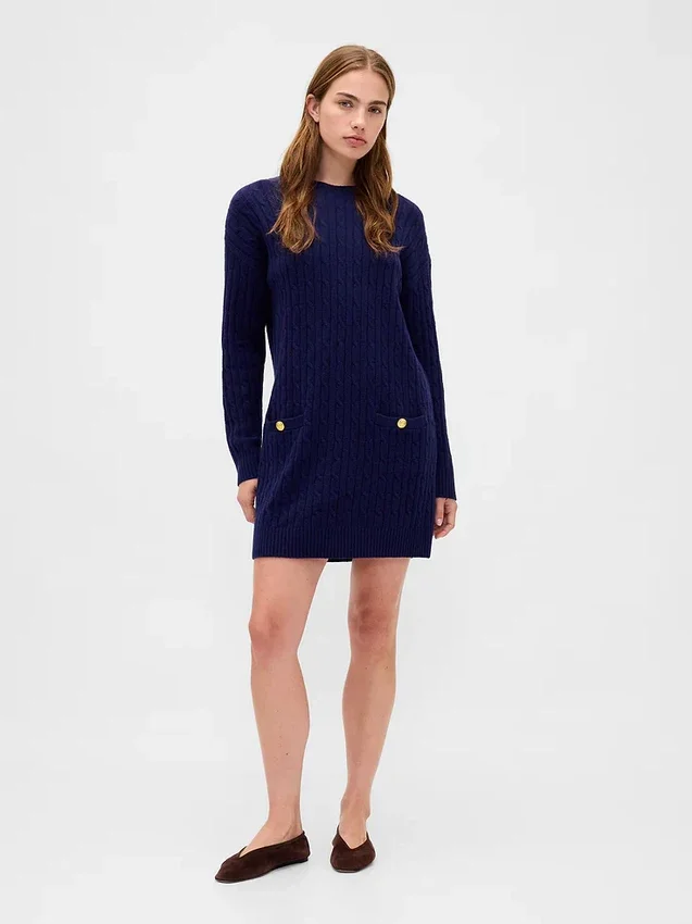 Cashsoft Cable-Knit Mini Sweater Dress