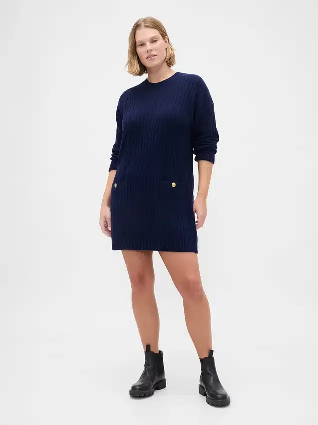 Cashsoft Cable-Knit Mini Sweater Dress