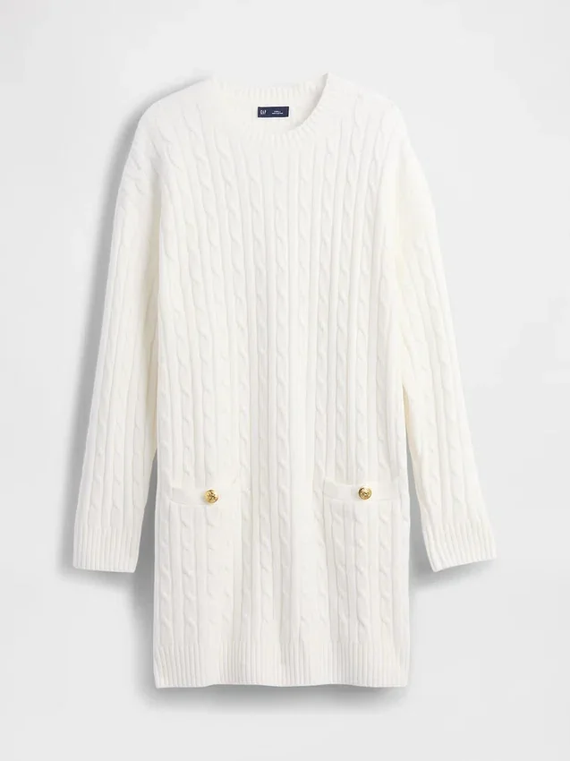 Cashsoft Cable-Knit Mini Sweater Dress